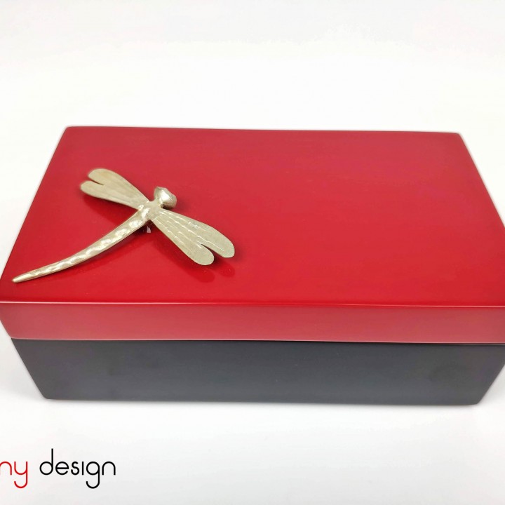 Rectangular black box with dragonfly red lid  8*14 cm